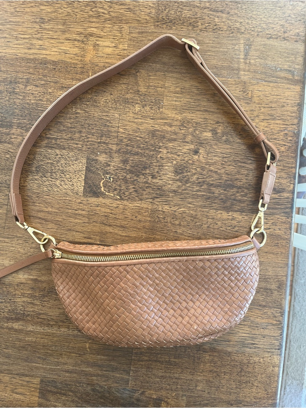 Woven Leather Crescent Crossbody Bag Quince